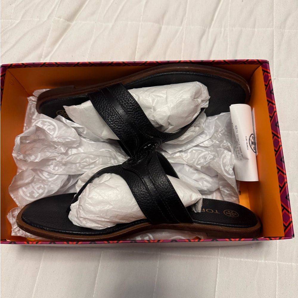 Tory Burch Black Leather Flip-Flops - Picture 6 of 9
